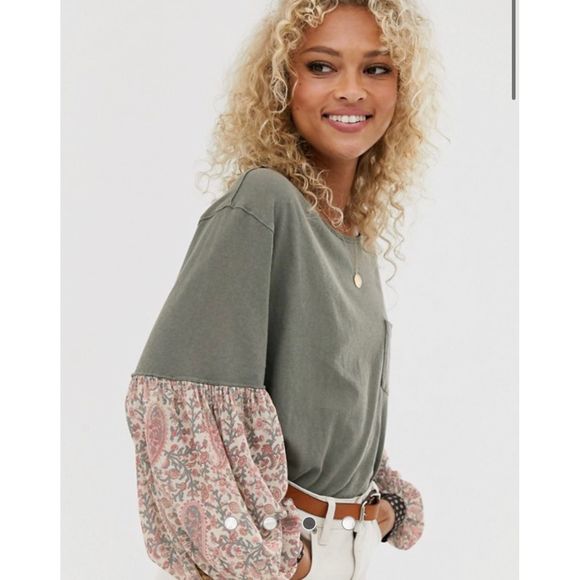 Free People Jade Peasant Sleeve Green Boho Large - Picture 2 of 12